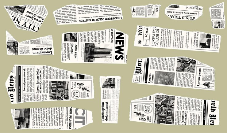 Vector trendy gescheurde krantenstukken collage halftone elementen gekapte randen oude krantenknipset vintage grunge stijl concept geïsoleerde achtergrond trendy ontwerp sjabloon vector illustratie