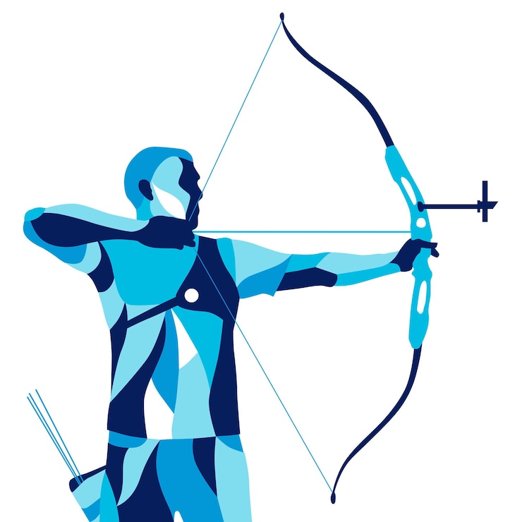 Vector trendy gestileerde illustratie beweging boogschutter sport boogschieten lijn vector silhouet van archeryx9