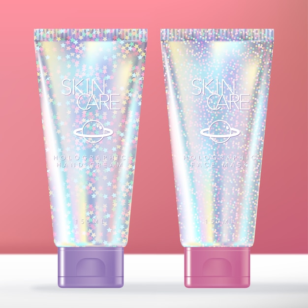 Trendy glitter holografische schoonheid of toiletartikelen tube verpakking voor handcrème, lotion of shampoo.