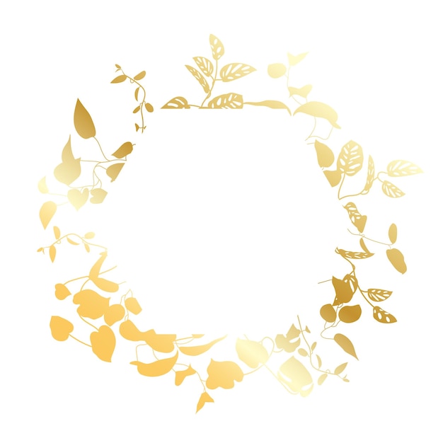 Trendy gold tropical leaves of different lian with white hexagon sheet Card with exotic leaves frame