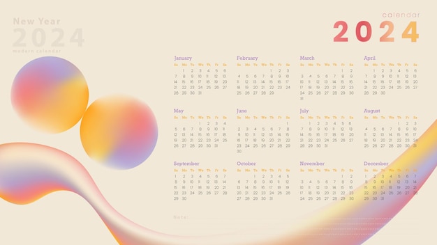 Vector trendy gradient annual calendar template