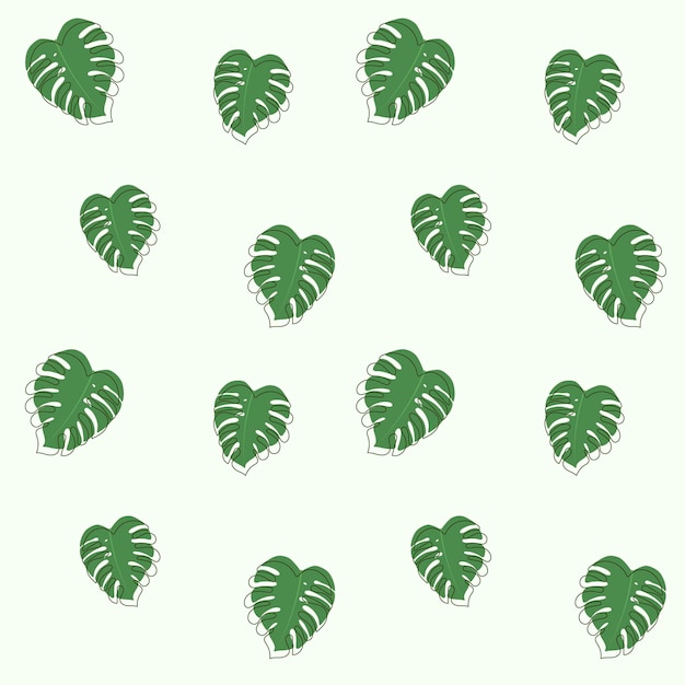 Trendy groene monstera verlaat naadloos patroon met krabbeloverzicht.