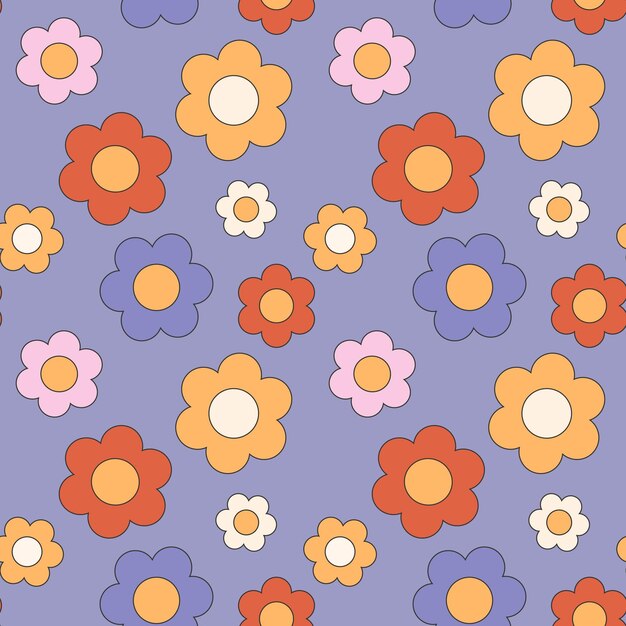 Trendy groovy floral daisy pattern 70s 60s aesthetics Vintage vector