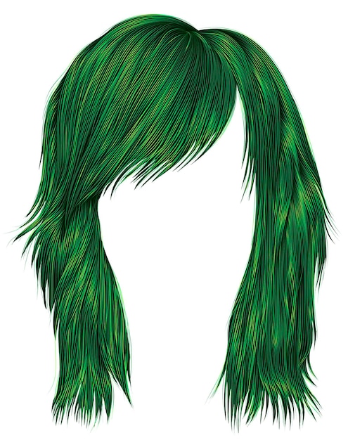 유행 머리카락은 녹색입니다. 중간 길이. 뷰티 스타일. 현실적인 3D. | 프리미엄 벡터