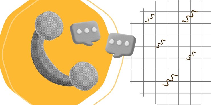 Vector trendy halftone 3d illustration with a retro phone icon and chat bubbles