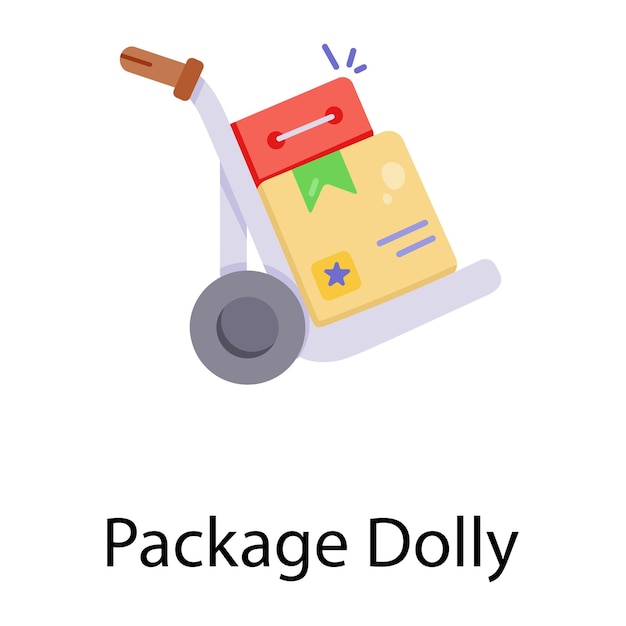 Trendy hand drawn flat icon of package dolly