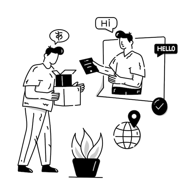 A trendy hand drawn illustration of ecommerce translation