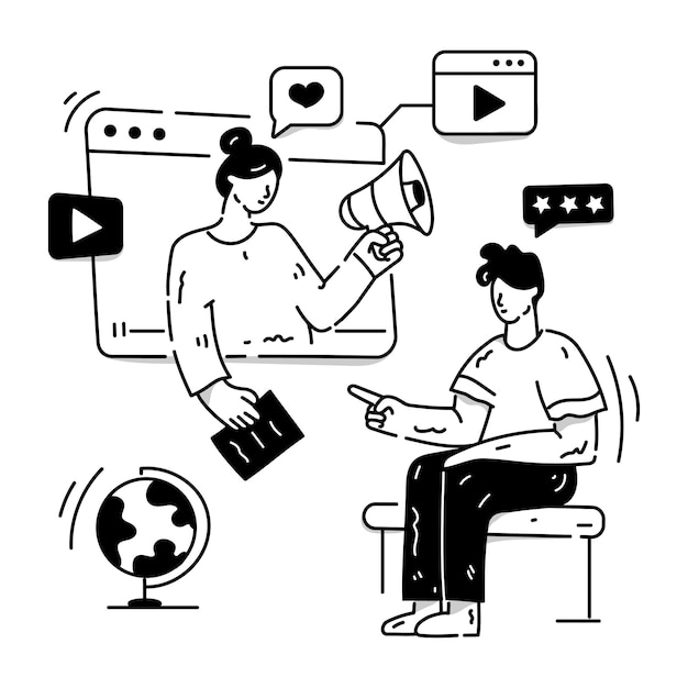 Trendy hand drawn illustration of video marketing