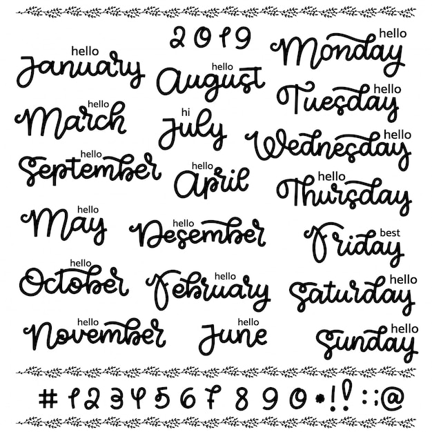 Vector trendy hand drawn lettering set