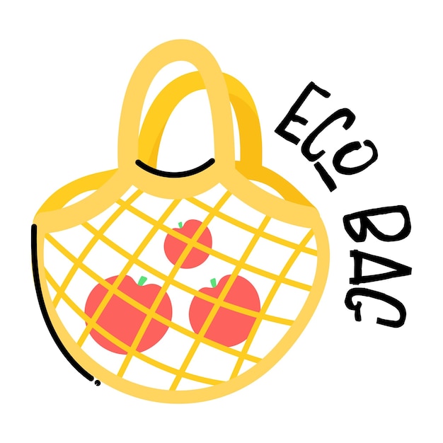 Vector trendy hand drawn sticker of net bag