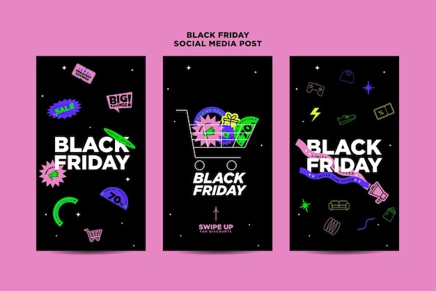 Trendy hedendaagse sticker stijl Black Friday promotie template voor Instagram verhalen whatsapp f