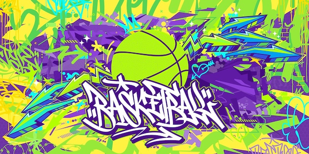Trendy hip hop handgeschreven urban street art graffiti stijl woord basketbal vector illustratie
