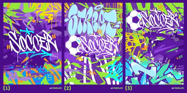 Vector trendy hip hop urban street art graffiti style soccer or football vector a4 poster template