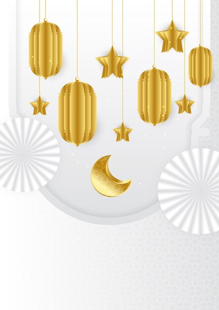 Trendy islamic poster background with mosque arabic pattern lantern moon and crescent Can be used for greeting card poster banner invitation brochure ramadan eid adha iftar invitation