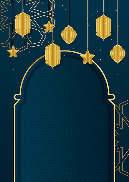 Trendy islamic poster background with mosque arabic pattern lantern moon and crescent Can be used for greeting card poster banner invitation brochure ramadan eid adha iftar invitation