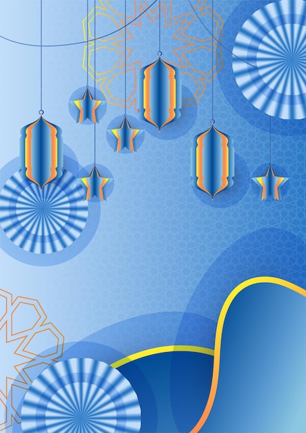 Sfondo poster islamico alla moda con moschea modello arabo lanterna luna e mezzaluna può essere utilizzato per biglietto di auguri poster banner invito brochure ramadan eid adha iftar invito