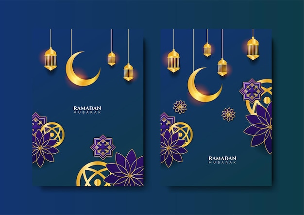 Trendy islamic ramadan greeting card and poster background template with mosque lantern pattern and crescent Design for iftar invitation ramadhan mubarak kareem Vector illustration