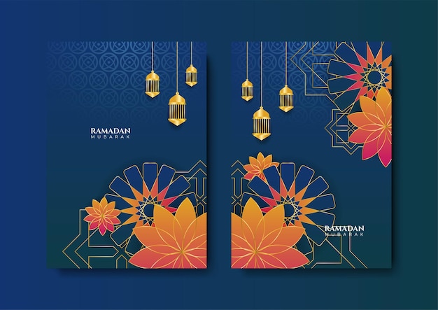 Trendy islamic ramadan greeting card and poster background template with mosque lantern pattern and crescent Design for iftar invitation ramadhan mubarak kareem Vector illustration