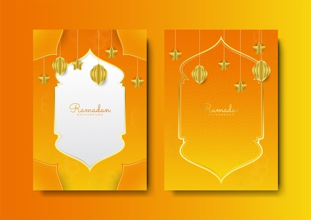 Modello di sfondo poster e biglietto di auguri islamico alla moda ramadan con motivo a lanterna moschea e design a mezzaluna per invito iftar ramadhan mubarak kareem illustrazione vettoriale