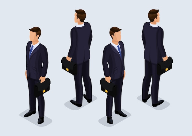 Trendy isometric 3D businessman front view and back view