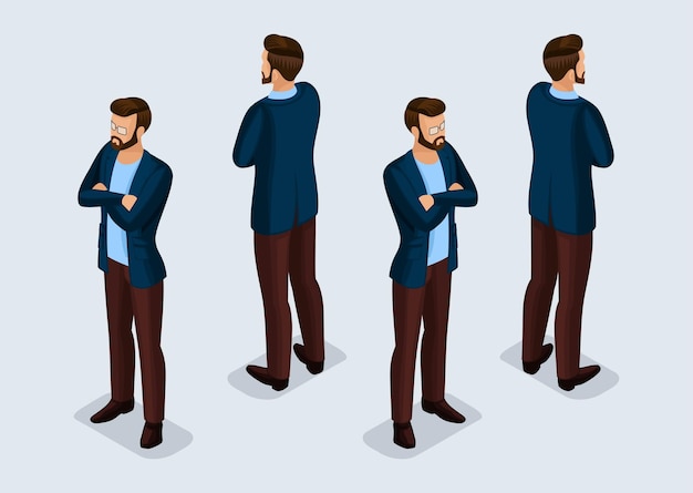 Trendy isometric 3D businessman front view and back view