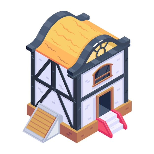 A trendy isometric icon of cottage