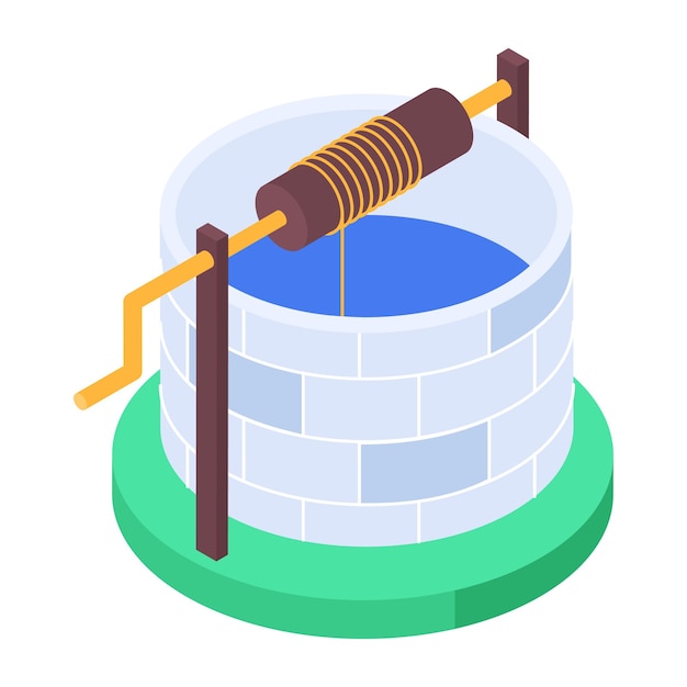 Trendy isometric icon of old well