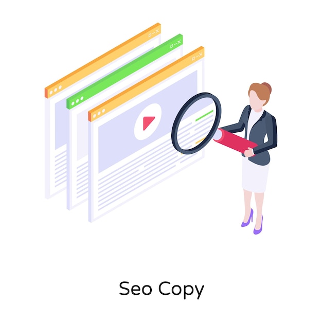 A trendy isometric icon of SEO copy