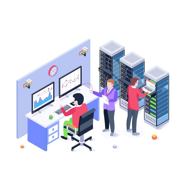 Vector trendy isometric illustration of server room