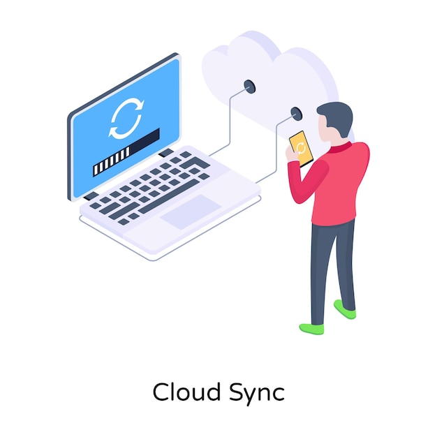 A trendy isometric vector of cloud sync