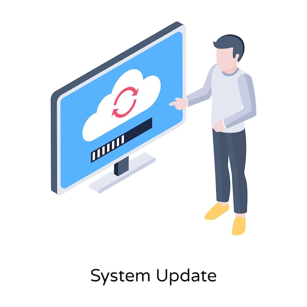 A trendy isometric vector of system update via cloud