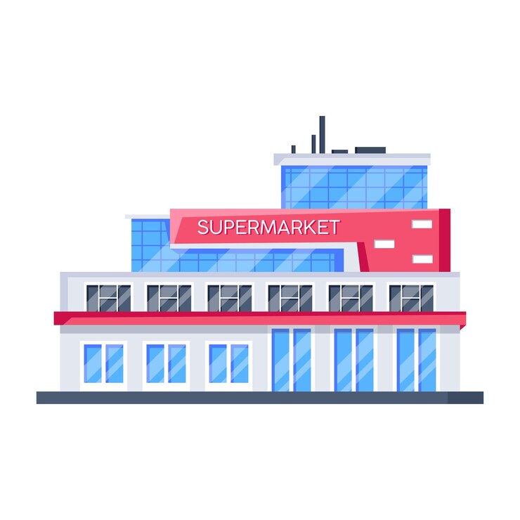 Vector trendy isometrische iconen van winkelcomplexen