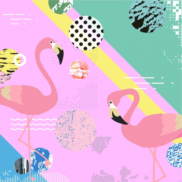 Trendy kleurrijke achtergrond met flamingo vogels