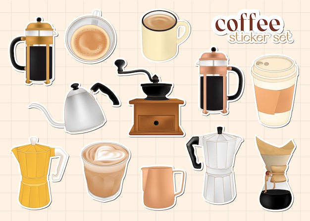 Vector trendy koffie stickerset