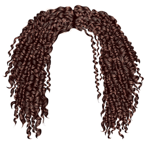 Vector trendy krullend verward afrikaans bruin haar. realistisch. mode schoonheid stijl. unisex vrouwen men.afro