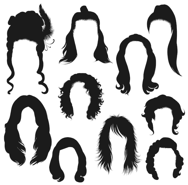 Vector trendy krullend verwarde afrikaanse zwart haar mode schoonheid stijl vrouwen geïsoleerd vector silhouet