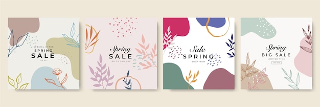 Trendy lente-uitverkoop bloemen vierkante sjablonen Geschikt voor posts op sociale media mobiele apps kaarten uitnodigingen banners ontwerp en webinternet-advertenties