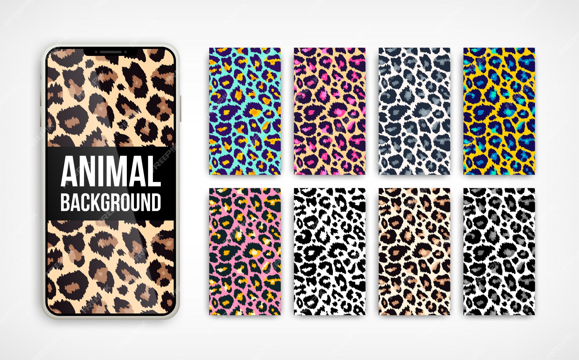 Premium Vector | Trendy leopard abstract vertical background set. hand drawn fashionable wild animal color texture on smartphone screen collection for social media banner, cover, phone wallpaper. illustration Premium Vector | Trendy leopard abstract vertical background set. hand drawn fashionable wild animal color texture on smartphone screen collection for social media banner, cover, phone wallpaper. illustration
