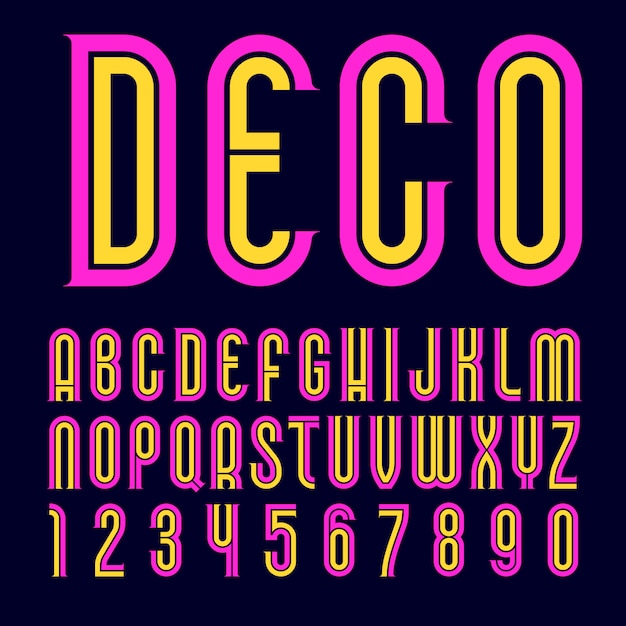 Trendy lettertype. Deco alfabet, kleurrijke letters voor u ontwerpen