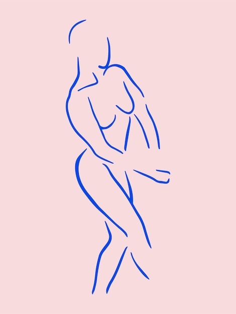 Trendy lijn kunst vrouw lichaam minimalistische blauwe lijnen tekening vrouwelijke figuur doorlopende lijn abstract