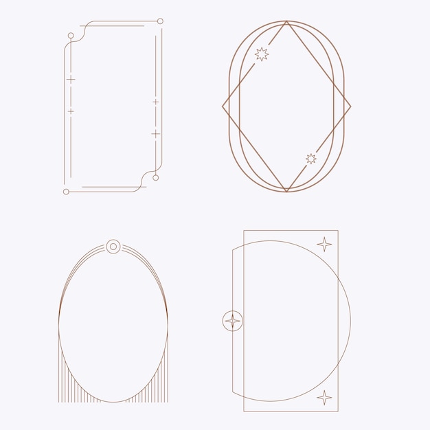 Trendy lijnelementen stellen minimalistische frames en randen met glinsterende sterren Verschillende esthetische ovaal