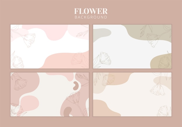 Vector trendy line art abstract background  with fluid shapes and flowers in nude pastel colors. modern wav