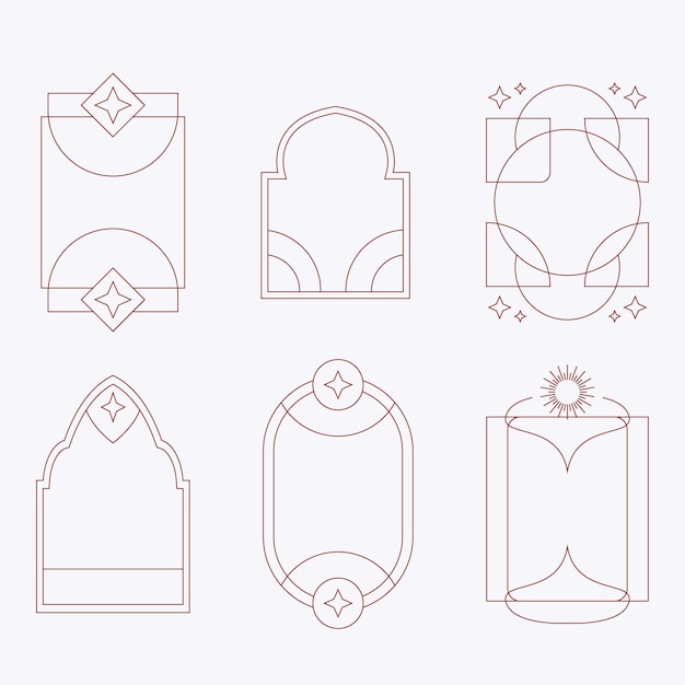 trendy line elements set minimalist frames and borders with twinkle stars different aesthetic oval