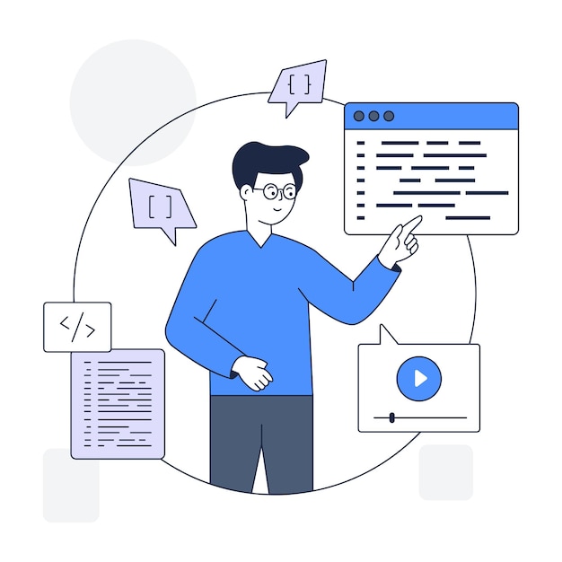 Trendy lineaire illustratie van webcoder