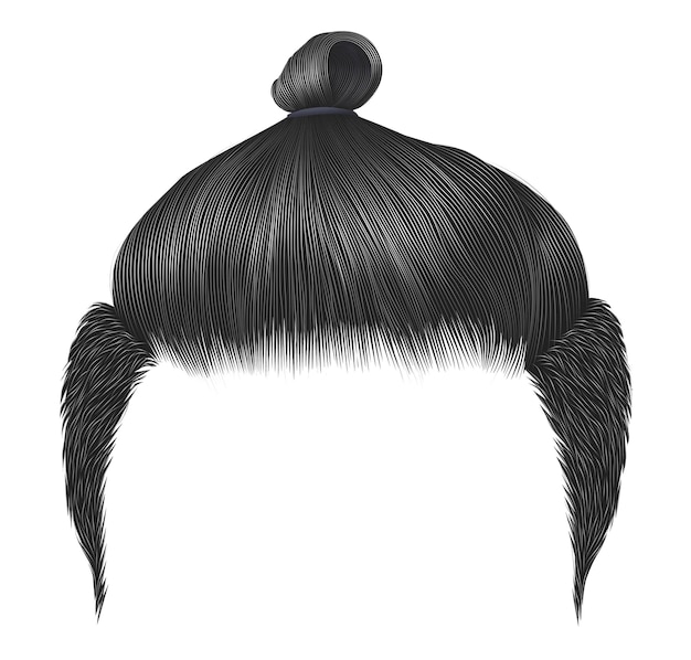 Trendy man hairs. bun gray color.trendy stylish man hairs colour.high hair styling. realistic 3d.