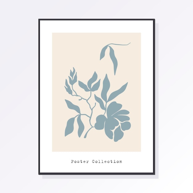 Vector trendy matisse botanical wall art with floral patterns in pastel colors boho decor minimalist art