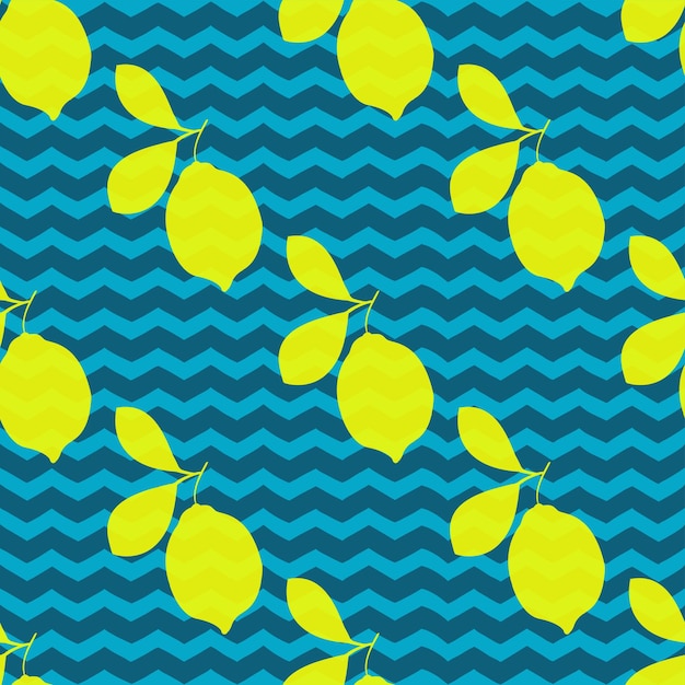 Trendy minimal summer seamless pattern with whole sliced fresh fruit lemon on color background