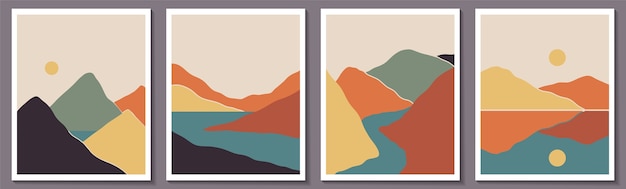 Trendy minimalist abstract landscape illustrations