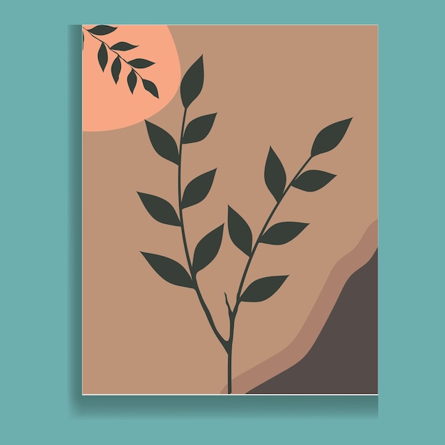 Trendy minimalist botanical vector illustration as abstract line art composition with leaves, vector