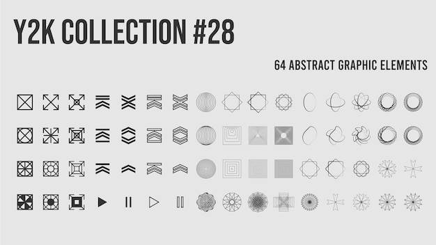 Vector trendy minimalist elements set with icons and digital shapes for apparel